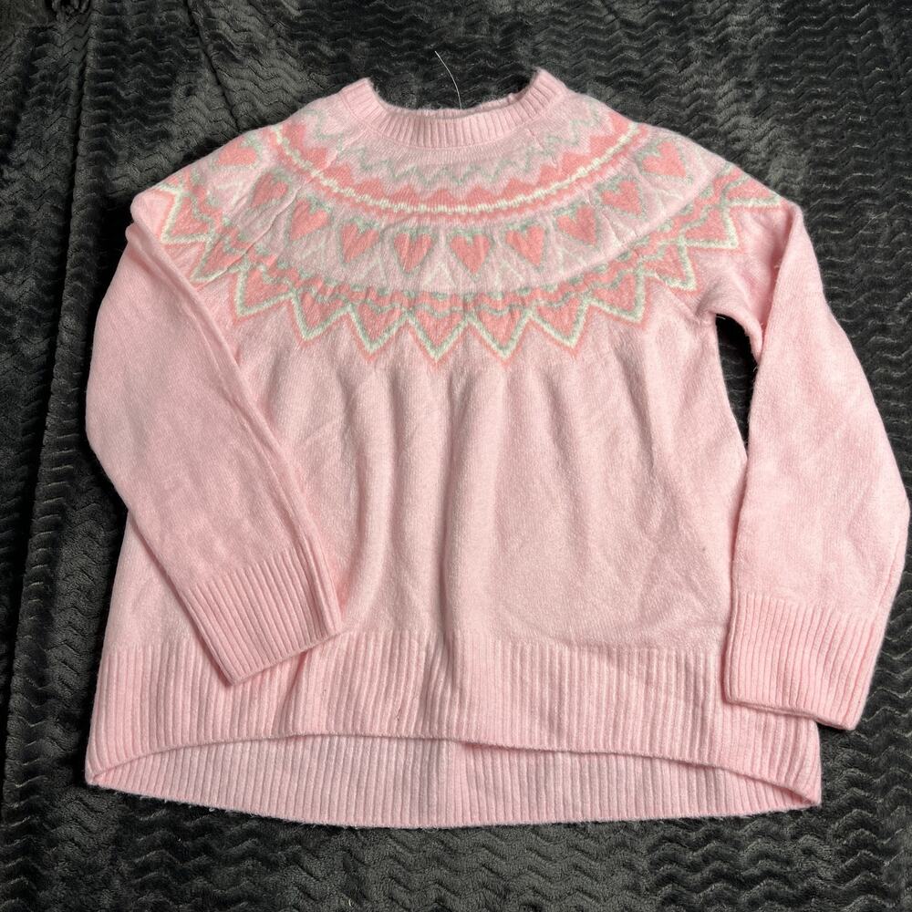 CeCe Fair Isle Yoke Heart Coquette Soft Girl Valentine Sweater MEDIUM Light Pink